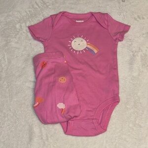 PEKKLE Bright Pink Sun & Rainbow One-Piece Bodysuit matching set